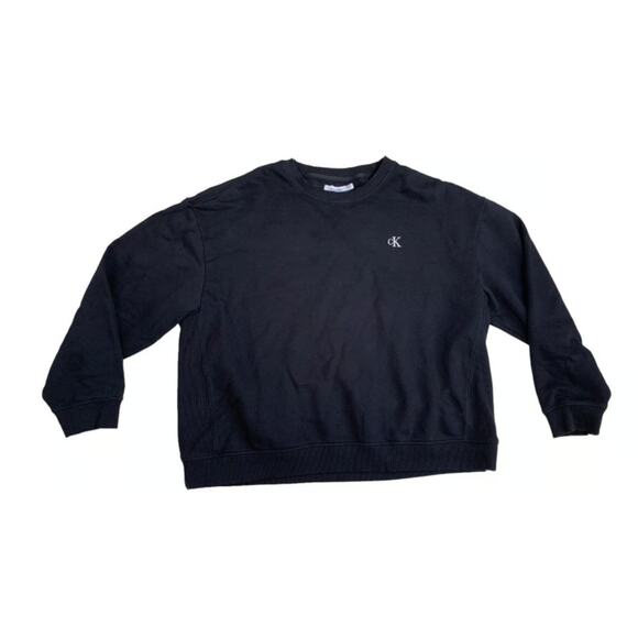Calvin Klein Men's XL Sweatshirt Black Relaxed Fit Long Sleeve Embroidered Logo - Picture 1 of 7